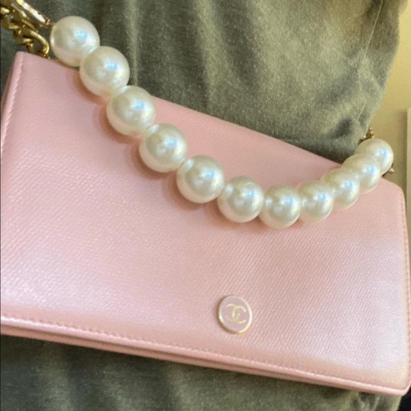 💕⚜️ Chanel Blush Pink Wallet on a Vintage Gold Chain WOC Style Crossbody - Picture 12 of 14